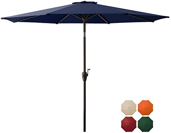 DOMICARE 9 ft Patio Umbrella,Table Umbrella Outdoor Market Umbrella with 8 Ribs, Easy Push Button Tilt and Crank - Navy