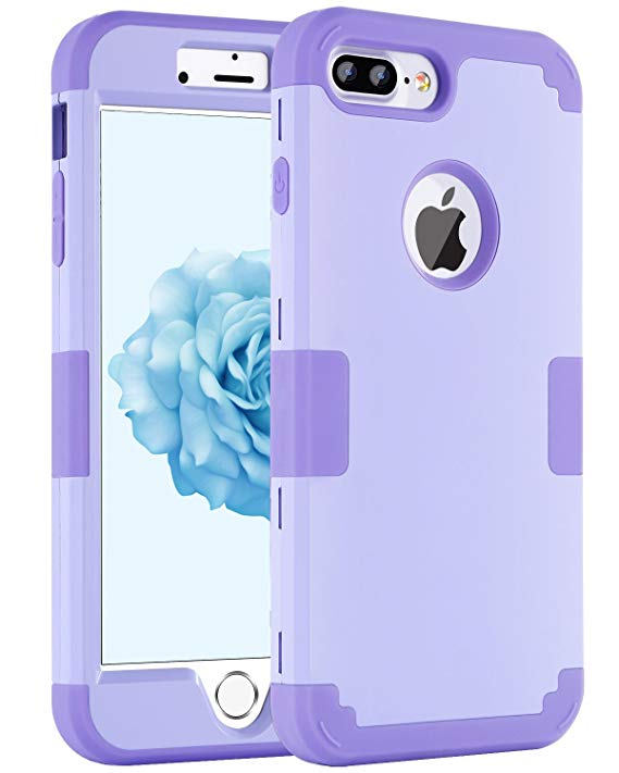 iPhone 8 Case, iPhone 7 Case, DECVO Drop Protection Anti-scratch Shockproof Rubber Bumper Protective 3 in 1 Hybrid Armor Defender Case Cover for iPhone 7 / 8 (4.7") (Light Purple)