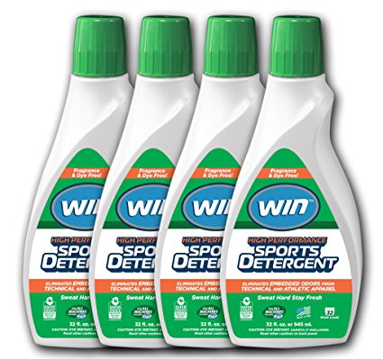 WIN Sports Detergent - Performance Wash for High-Tech Synthetic Sports Fabrics and Athletic Wear (4 32oz Bottles, Green)