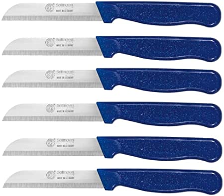 Solingen Knife Set of 6 Vegetable Knife Set, Fruit Knife, Tomato Knife, Steak Knives, Serrated, Dishwasher Safe, German Stainless Steel, Chef Kitchen Knife Set GGS (Blue)