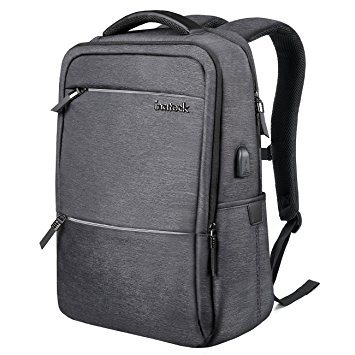 Inateck Laptop Backpack with USB Charging Port , Anti-Theft School Business Travel Backpack Fits Up to 15.6 Inch Laptop, with Waterproof Rain Cover and Luggage Belt - Gray