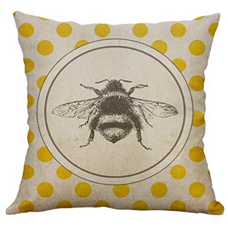 Deloito Vintage Bee on Yellow Dots Cotton Linen Home Decor Throw Sofa Car Cushion Cover Pillow Case 45cm x 45cm by (C)