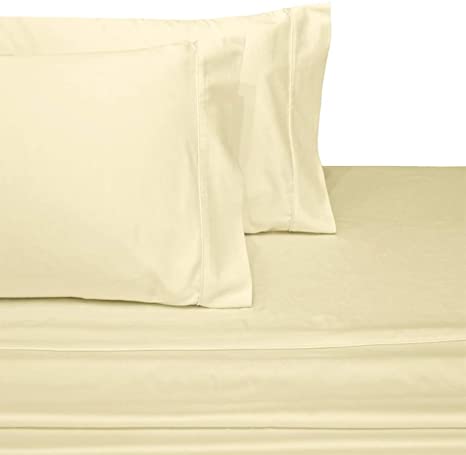 Abripedic Extra Deep Pocket California King Size Sheets, Ivory, 100% Cotton Sheets, 22-inch Deep Pocket, Cool Cotton Sateen, Smooth Solid Pattern Weaved Bed Sheets