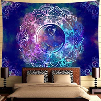 Ameyahud Mandala Tapestry Blue Starry Night Tapestry Mandala Celestial Moon Tapestry Wall Hanging Bohemian Psychedelic Wall Tapestry Hippie Boho Trippy Tapestry for Ceiling Living Room Home Decor