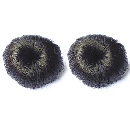 2 Pcs Synthetic Fiber Hair Bun with Alligator Clip Hair Extension Chignon Donut Bun Short Ponytail Wig Hairpiece for Baby Girls (Natural Black)