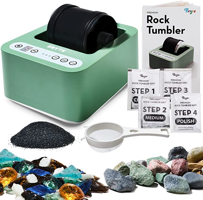 BRYTE Rock Tumbler for Kids - Professional Grade Easy To Use Rock Polisher for Aspiring Geologists - Stylish Compact Design, 3 Polishing Speeds, Premium Motor for Boys & Girls