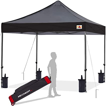 ABCCANOPY Pop up Canopy Tent Commercial Instant Shelter with Wheeled Carry Bag, Bonus 4 Canopy Sand Bags, 8x8 FT (Black)