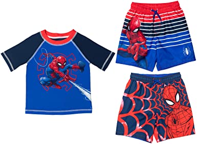 Marvel Avengers Spider-Man 3 Piece Rash Guard Swim Trunks Set