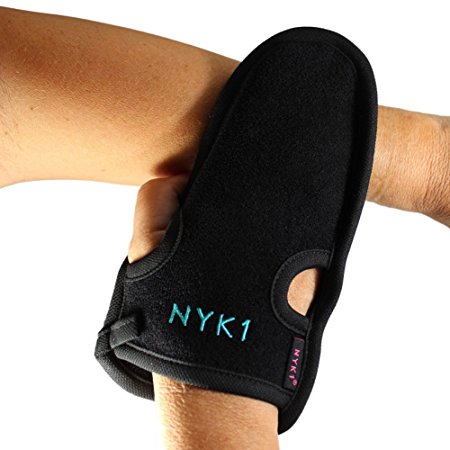 Dry Skin Remover Exfoliating Glove Mitt (Black) by NYK1, PREMIUM QUALITY Tan Eraser Body Exfoliator Flakey Dead Peeling Skin Removal , Reduces Cellulite, Spa Brush Gloves for Shower, Bath, Great Gift and Add on extra item used by Men and Women