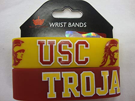 Usc Trojans Silicone Rubber Wrist Bands Bracelets Set of 2