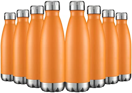 HASLE OUTFITTERS 17oz Double Wall Cola Shape Modern Sleek Water Bottle Keeps Beverages Hot & Cold BPA Free Perfect for Camping Hiking Adventure Activity(Orange, 8PCS)