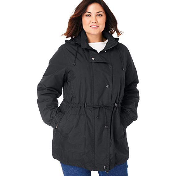 Woman Within Plus Size Women's Plus Size Fleece-Lined Taslon Anorak