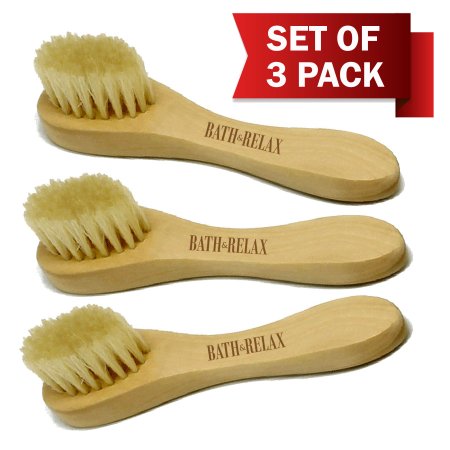 Natural Bristles - Face Cleansing Brush, Deep Pore Scrub Face Cleanser & Exfoliating - Set of 3 Pack Wooden Handle, For Men or Women, Facial Cleanser Brushes Exfoliation. For Dry Skin Brushing