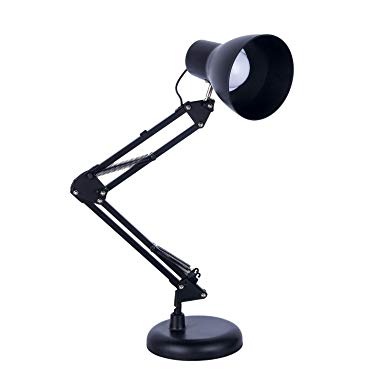 Metal Desk Lamp, Adjustable Arm Table Lamp,Interchangeable Base Or Clamp Classic Architect, Night Reading Light for Home, Office, Black