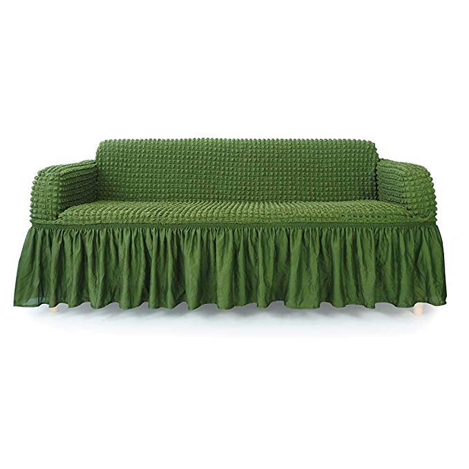 STARS 1-Piece Stretchable Easy Fit Sofa Cover Durable Furniture Slipcover in Country Style Made of Machine Washable and Quick-Drying Fabric for 3-seat sofa and couch(Sofa,Olive Green) by