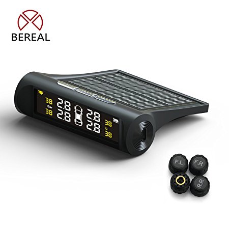Bereal Solar TPMS Tire Pressure Monitoring System Wireless TPMS with LCD Color display/4 External/Internal Sensors for Car (External)