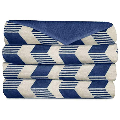 Sunbeam Microplush Electric Heated Warming Throw Blanket Royal Blue Chevron Stripe