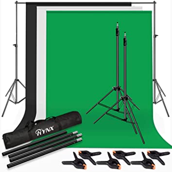 Photo Studio 6.5 X 9.8 ft Backdrop Stand Background Support System with 6.5 X 9.8 ft Cotton Chromakey Screen Muslin Backdrop (White, Black, Green) for Portrait Product Video Shooting