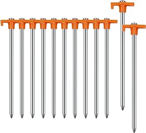 12PCS Tent Stakes Heavy Duty Camping Stakes,AVOFOREST 7Inch Non-Rust Metal Tent Pegs Ground Stakes Tent Spikes Camping,Garden,Hiking Orange