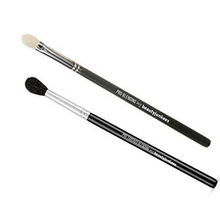 Professional Eyeshadow Blending Brushes Set – 2pc Beauty Junkees Eye Shadow Blender Makeup Brush; pro Tapered Blending to Blend Crease, pro Blending for Buffing Harsh Lines; Premium Quality
