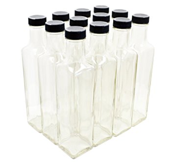 Clear Glass Quadra Bottles, 250ml (8.5 Fl Oz) - Case of 12