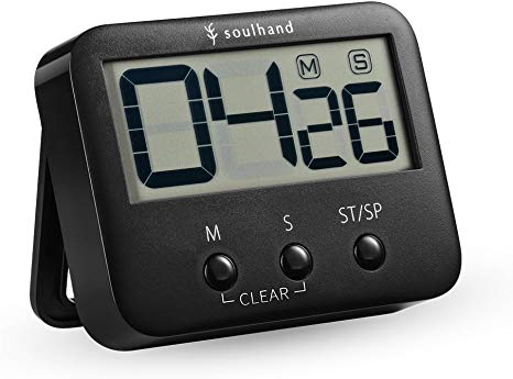 Soulhand Digital Kitchen Timer,Cooking Timer, Big Digits Loud Alarm magnetic Backing Stand With Large LCD Screen For Cooking Baking Sports Game Office (Black)