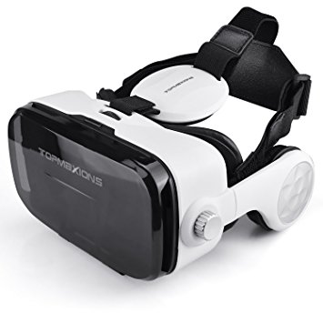 VR Headset with Headphone, Topmaxions 3D Glasses Virtual Reality Goggles Adjustable Headstrap for iPhone and Android Smartphones 4.5"-6.5" Movies and Games