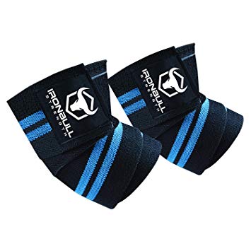 Iron Bull Strength Elbow Wraps (1 Pair) - 40" Elastic Elbow Support & Compression - for Weightlifting, Powerlifting, Fitness, Cross Training & Gym Workout - Elbow Straps for Weight Lifting