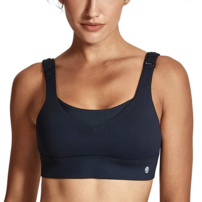 CRZ YOGA Women's High Impact Wirefree Padded Sports Training Bra with Front Convertible Strap