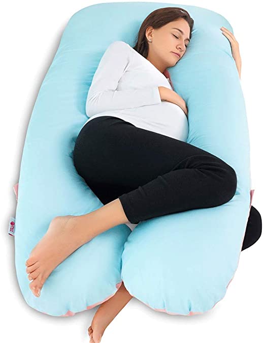 Meiz U Shaped Body Pregnancy Maternity Pillow with Zipper Removable Cover - Blue&Pink