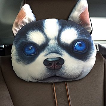 ZEALUX Comfortable Cute Doge Cat 3D Lifelike Printing Cotton Car Headrest Funny Headrest (Little Huskies)