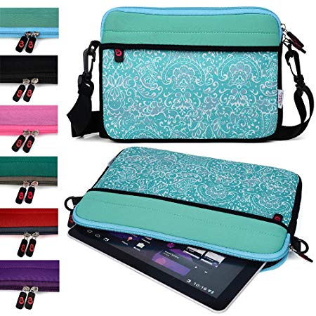 Kroo Tablet Sleeve Messenger Bag with Shoulder Strap Neoprene Protective Cover Case (Ocean Clear Paisley Print)