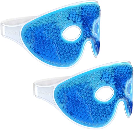 Navaris Set of 2 Gel Eye Masks - 2X Reusable Eye Masks for Hot/Cold Therapy - Reduce Puffy Eyes, Dark Circles, Headache, Swelling - Blue