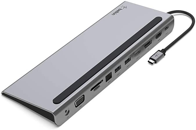 Belkin USB C Hub, 11-in-1 MultiPort Adapter Dock with 4K HDMI, DP, VGA, USB-C 100W PD Pass-Through Charging, 3 USB A, Gigabit Ethernet, SD, MicroSD, 3.5mm Ports for MacBook Pro, Air, XPS and More