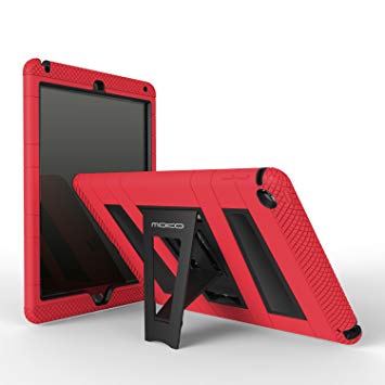 iPad Air 2 Case - MoKo [Kickstand] Durable Hybrid Silicone   Hard Polycarbonate Kid Proof [Shock-Absorption] with Foldable Stand Protective Cover for Apple iPad Air 2 9.7" 2014 Released Tablet, RED