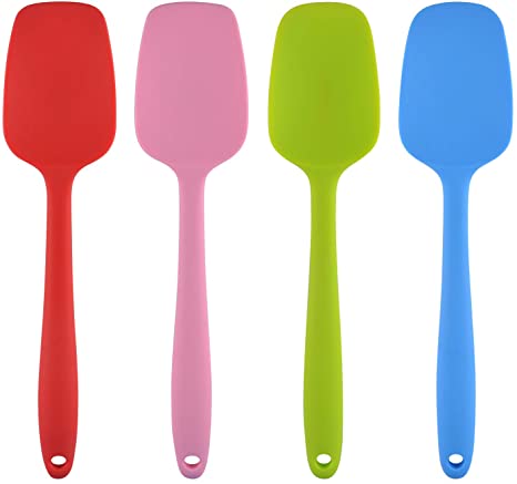 MOACC Silicone Spoons - 500°F Heat Resistant Seamless Rubber Spatulas with Stainless Steel Core Kitchen Utensils Non-Stick for Cooking, Baking and Mixing, Set of 4