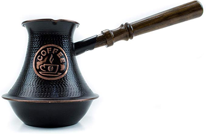 Armenian Coffee Pot for Indcution cooker Handmade Copper Jazva Makers 5 Turkish cups Wooden Handle Turkish Jezve Ibrik Turka Arabic Greek with Grinders (Coffee Pot)