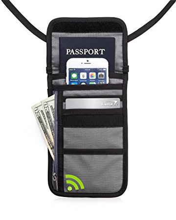 Deluxe RFID Hidden Neck Pouch and Travel Wallet (Grey) for #1 Anti-Theft Protection