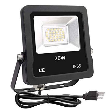 LE Outdoor LED Flood Lights, IP65 Waterproof, 20W 1600LM, Daylight White 5000K, 110 Degree Beam Angle, Plug in Security Floodlights for Home, Backyard, Patio, Garden, Tree and More