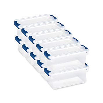 Homz Plastic Storage Tote Box, with Lid, Latching Handles, 7.5 Quart, Clear, Stackable, 10-Pack