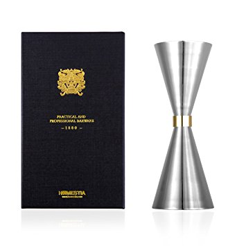 Homestia Japanese Style Double Cocktail Jigger Stainless Steel with Gold Ring 1-1/2 OZ & 2 OZ, Silver