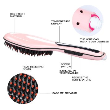 hair straightening brush ,Besmall Instant Magic Silky Straight Hair Styling, Anion Hair Care, Anti Scald, Zero Damage UK Plug (Pink)