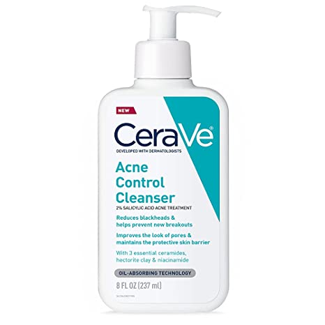 CeraVe Acne Treatment Face Wash | Salicylic Acid Cleanser with Purifying Clay, Niacinamide, and Ceramides | Pore Control and Blackhead Remover | 8 Ounce