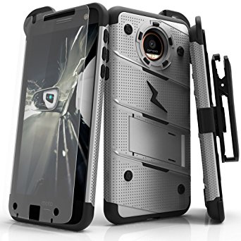 Moto Z Play Droid Case, Zizo [Bolt Series] w/FREE [Moto Z Play Droid Screen Protector] Kickstand [12 ft. Military Grade Drop Tested] Holster Belt Clip