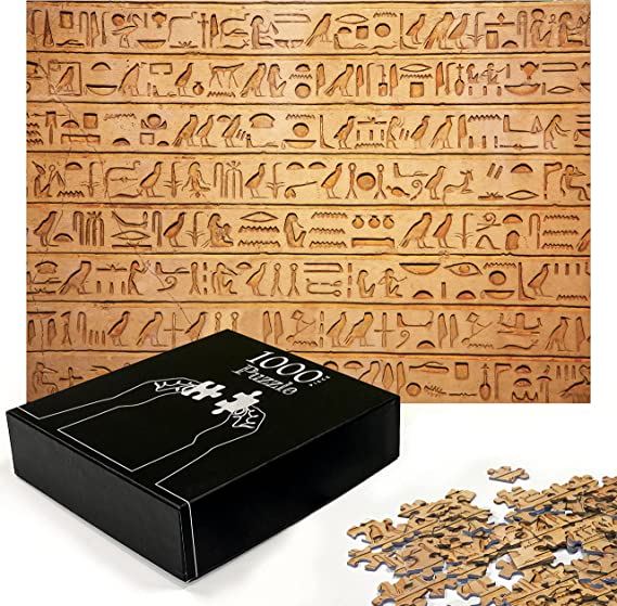 Ambesonne Egypt Jigsaw Puzzle, Hieroglyph Stones with Historic Prehistoric Art Style Different, Heirloom-Quality Fun Activity for Family Durable Cardboard, 1000 pcs, Pale Orange Amber