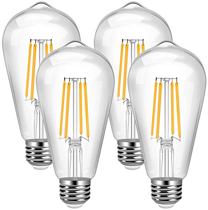 Vintage LED Edison Bulb 4 Pack 8W ST64 LED Edison Bulb Warm White 2700K Antique LED Filament Bulbs E26 Base 900LM Smooth Dimming Vintage Style Clear Glass ST64 LED Bulb for Decorate Bedroom Office