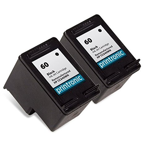 Printronic Remanufactured Ink Cartridge Replacement for HP 60 CC640WN (2 Black)