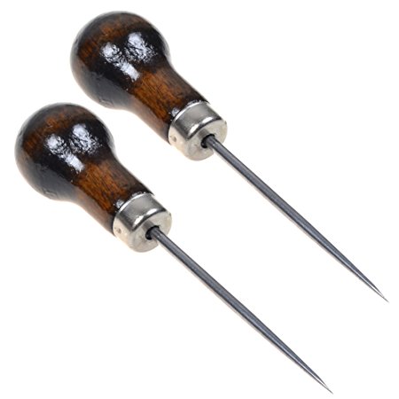 Cosmos ® Pack of 2 Gourd Shape Leather Craft Cloth Wood Handle Scratch Awl Tool Pin Punching