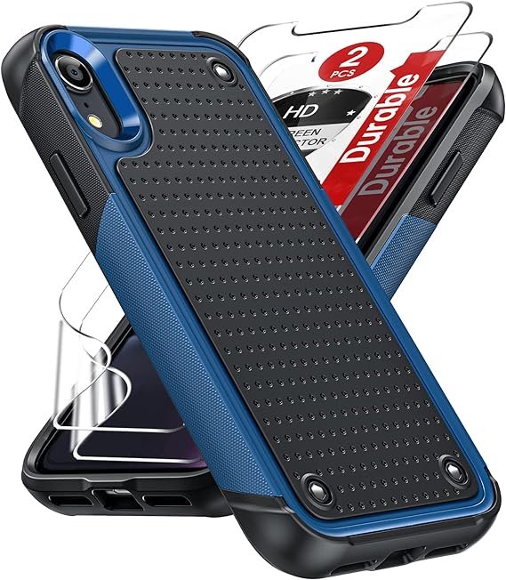 LeYi for iPhone [XR] Case: iPhone XR Phone Case with 2 Pack HD Screen Protectors, Protective Hard Heavy Duty Dropproof Shockproof PC Textured Back iPhone 10 XR Phone Case for Men Women Girls, Blue