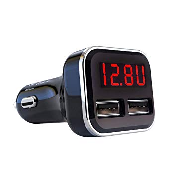 Jebsens 4.8A 24W Dual USB Car Charger Volt Meter Car Battery Monitor with LED Voltage & Amps Display in Red LED